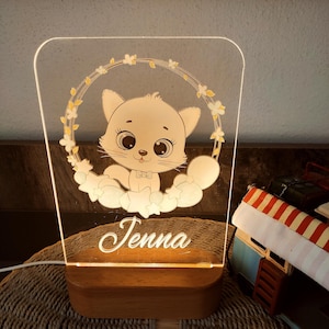 Cute Cat Nursery Night Light, Personalized Baby Shower Gift, Gift for Kids, Kids Night Lamp