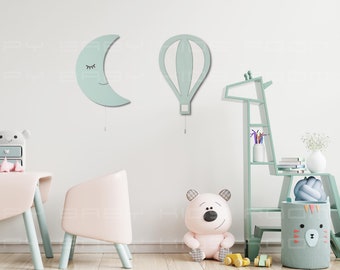 MM Balloon and Moon Light,Nursery Wall Light, Night Light For Kids, Hot Air Balloon