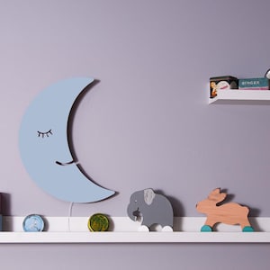 Mond Wandleuchte, Kinderzimmer Beleuchtung, Holz Nachtlicht für Baby Zimmer, Neugeborenen Geschenk, Kinderzimmer Wand Dekoration