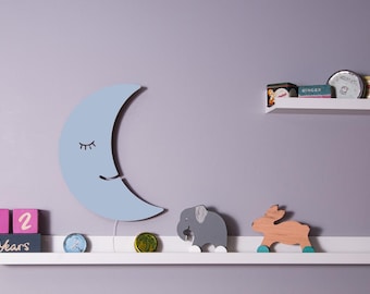 Wooden Moon Nightlight, Nursery Wall Decor, Baby Room Lighting