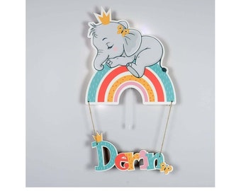 Éclairage personnalisé de la pépinière Elephant Rainbow Mur Lumière De la pépinière Éclairage de la chambre pour bébé Décor Douche de bébé Cadeau