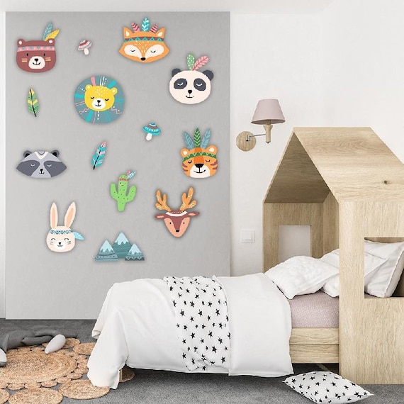 Scandinavian Wooden Animal Wall Decor Set: Nursery Kids Room