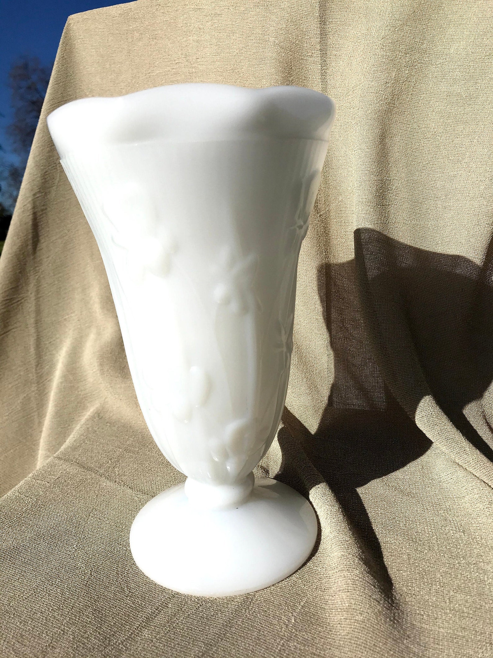 White Milk Glass Vase Large White Vase Vintage Milk Glass Etsy