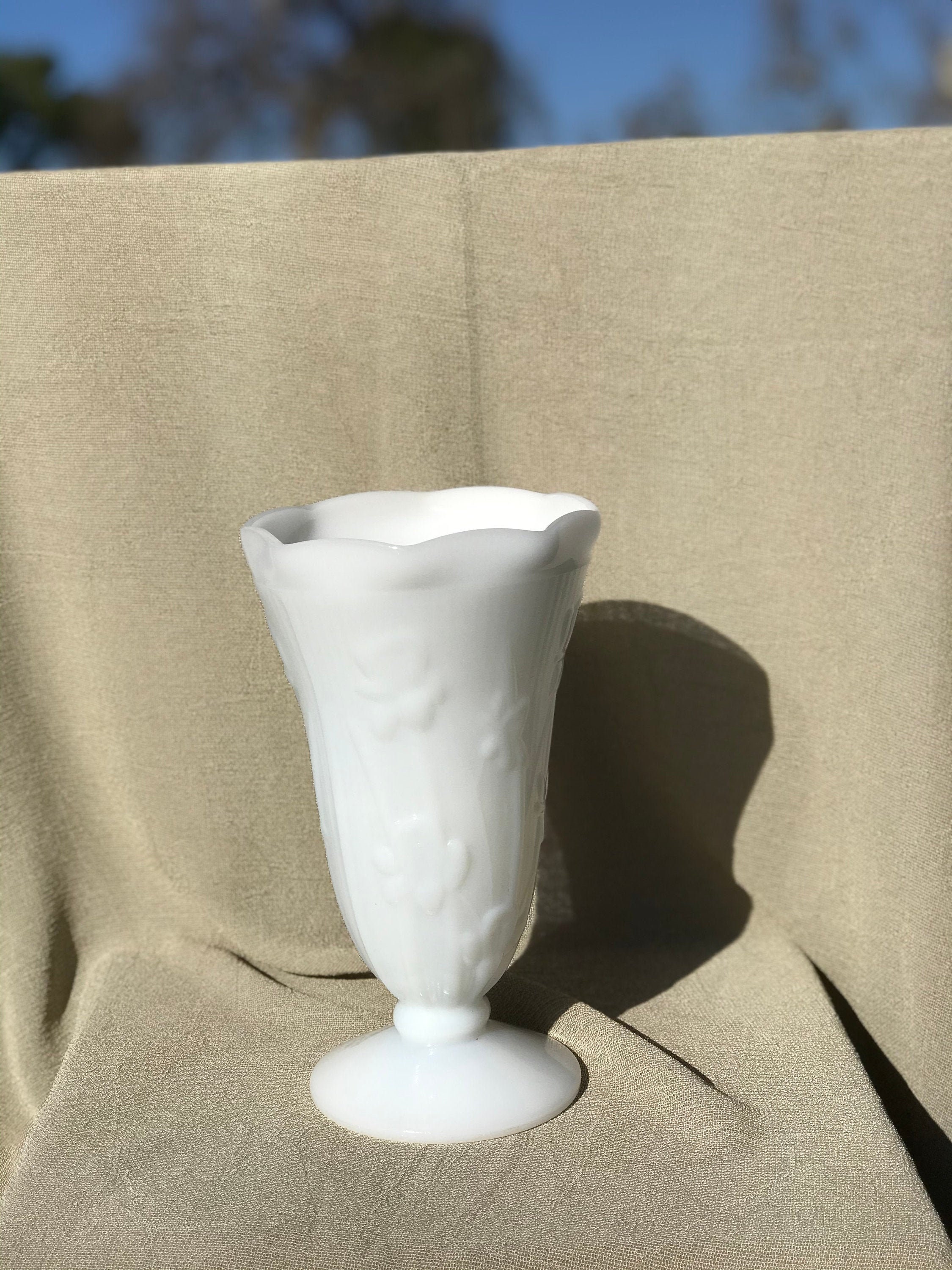 White Milk Glass Vase Large White Vase Vintage Milk Glass Etsy