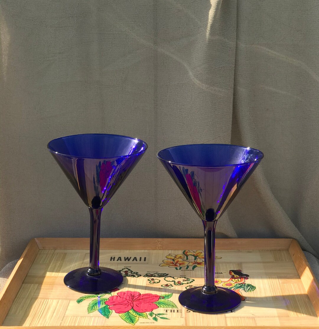 Cobalt Blue Martini Glasses Retro Martini Glasses Vintage Etsy