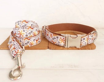 Cute leaves dog bow, collar and leash set