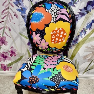 Hand-Painted Floral Chair: Boho Chic Accent Decor