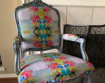 Contemporary Watercolor chair-Rich BoLD fabric colors- SOLD but can make you one!