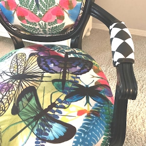 Whimsical Accent Chair With Butterflies and Insects Colorful Black Arm ...