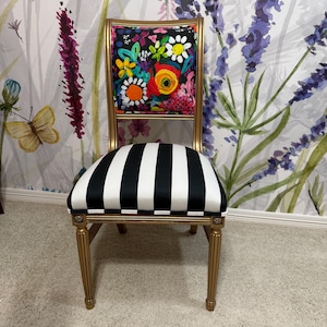 Hand Painted Floral Accent Chair with Bold Stripes