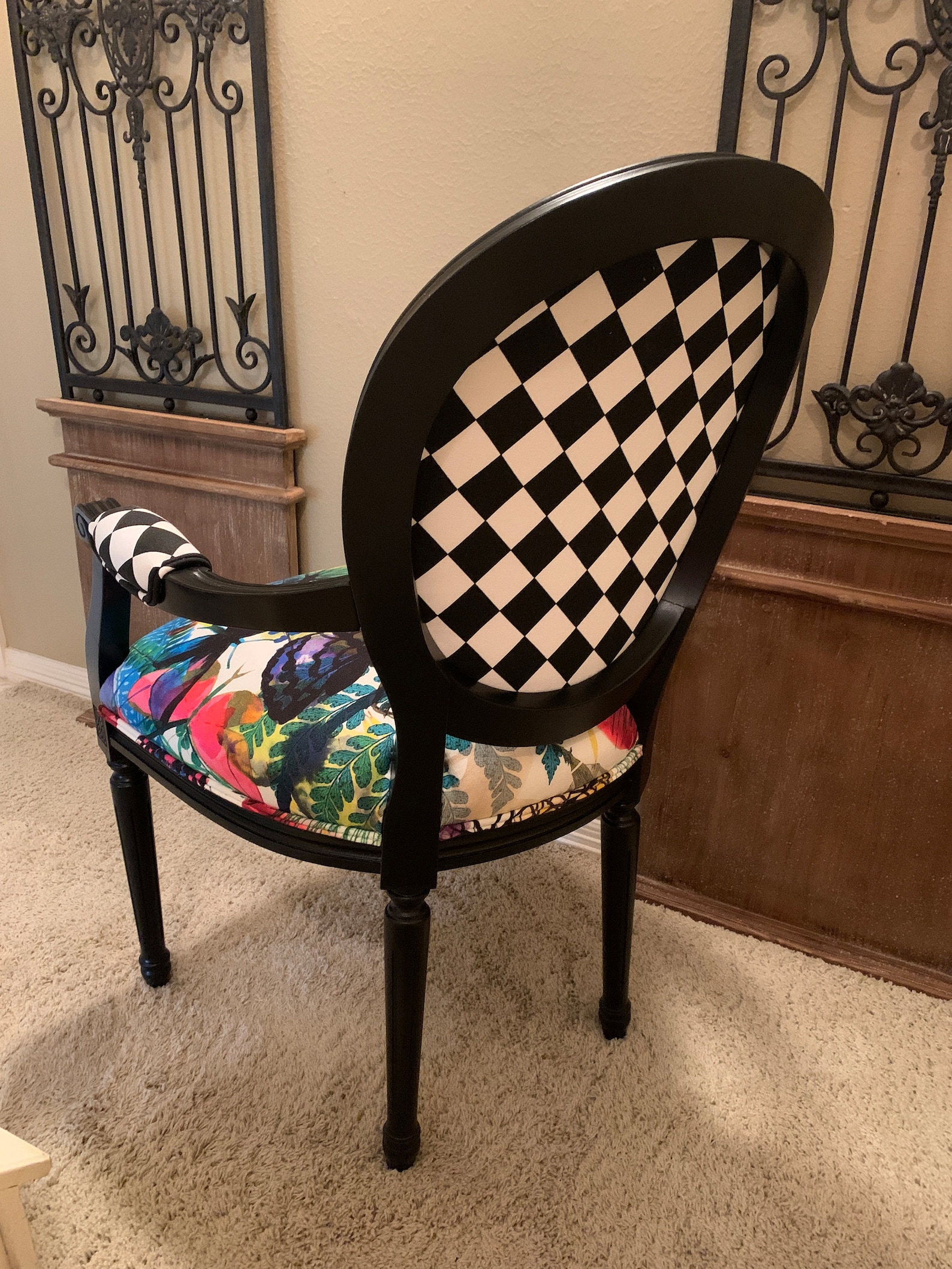 Whimsical Accent Chair With Butterflies and Insects Colorful Black Arm ...