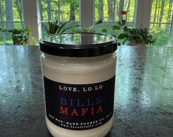 Candela Fierce da 454 g (16 oz) in cera di soia con stoppino in canapa, ispirata ad Abercrombie e con la nostra etichetta Bills Mafia.