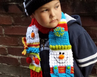 Snappy Sampler Snowman Scarf Crochet Pattern