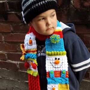 Snappy Sampler Snowman Scarf Crochet Pattern