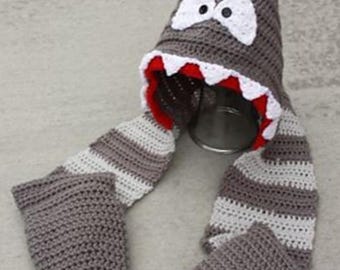 Shark Hooded Scarf Crochet Pattern