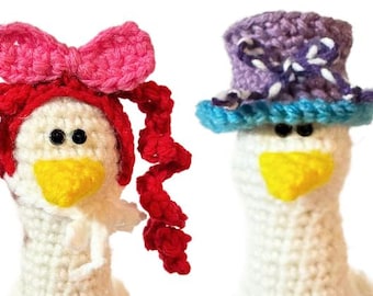 Mini Goose Hats and Hair Crochet Pattern Pack. Goose not included.