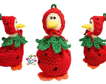 Mini Goose Strawberry Dress Up Set Crochet Pattern. Goose not included.