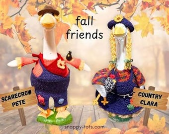 Two Pack Scarecrow Pete and Country Clara with Her Pet Rooster Big 23" an 28" Goose Outfit Crochet Pattern
