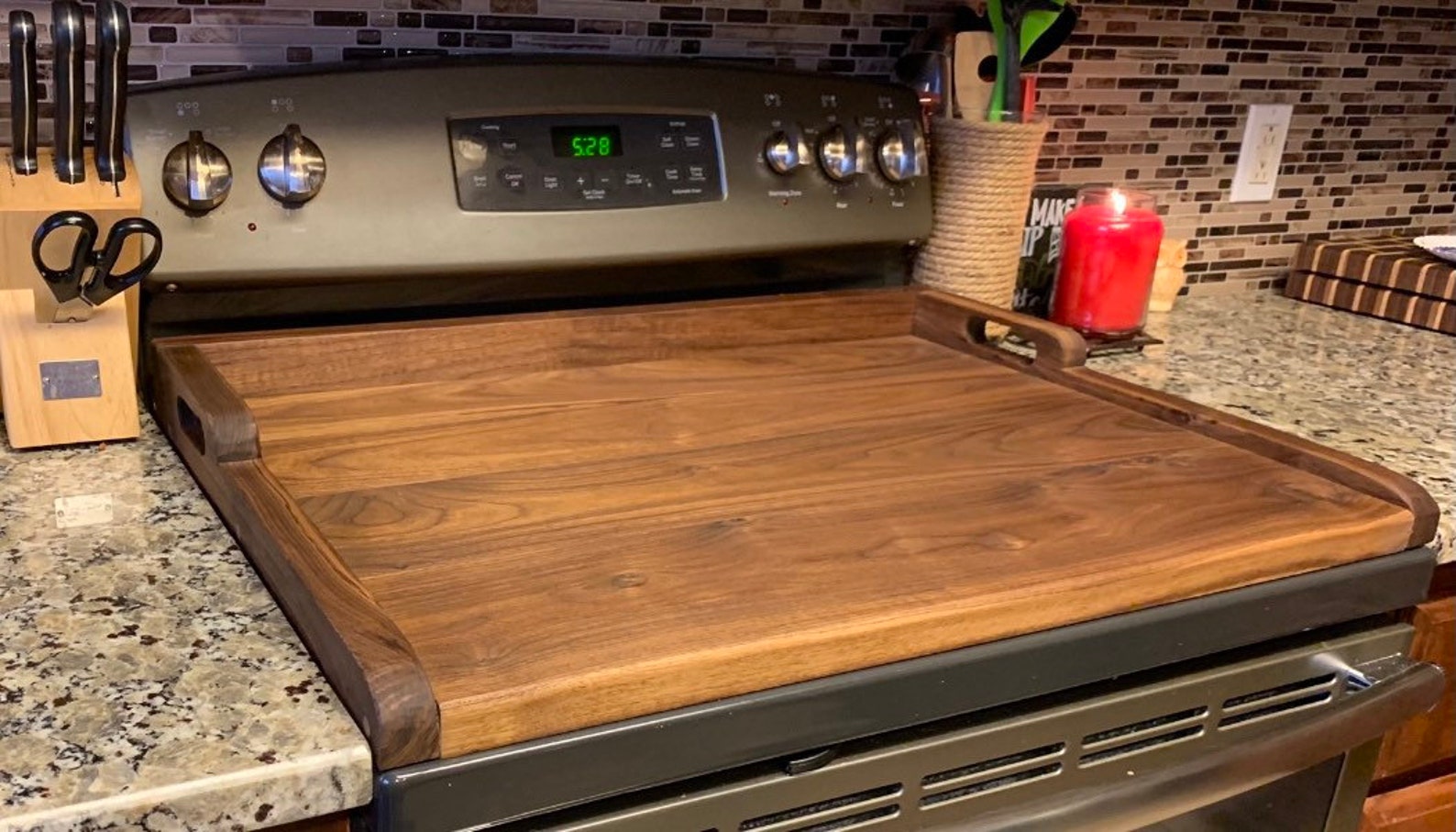 Carved Stove Top Cover Serving Tray with Butchers Block Option Etsy