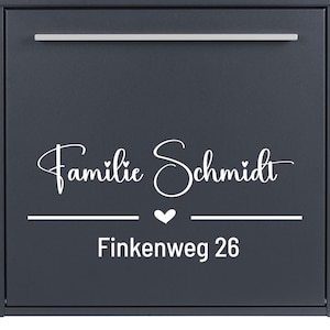 Letterbox name plate with heart "Family + Name" - name sticker - sign with text - letterbox | House number