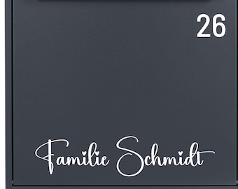 Mailbox sticker, house number, family name, durable vinyl, weatherproof, self-adhesive, personalized family name and number