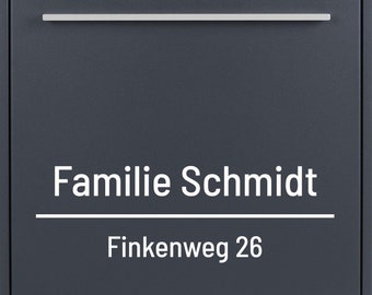 Briefkasten Namensschild "Familie + Name" - Namens Aufkleber - Schild mit Text- Briefkasten | Hausnummer