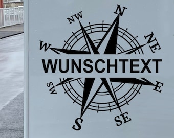 Kompass Aufkleber mit Wunschtext personalisierbar in mehreren Größen Kompassrose Wohnwagen Wohnmobil Truck Auto Sticker