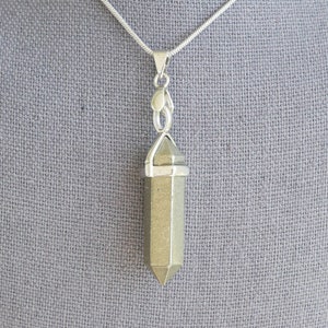 Fool&#39;s Gold Pyrite Hexagon Point Pendant with Choice of Necklace