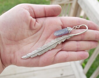 Feather Metal Bookmark with Hexagon Point Gemstone