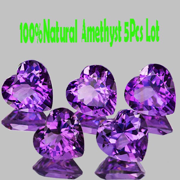 5.70Cts Natural Unheated Purple Amethyst - 7.0mm Heart 5Pcs ~ Hi-End Sparkling 100%Genuine Gem Nice Calibration!! Rare Collector's Quality!