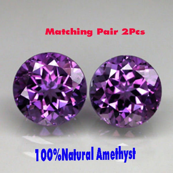 2.10Cts Natural Unheated Purple Amethyst - 6.0mm Round 2Pcs ~ Hi-End Sparkling 100%Genuine Gem Nice Calibration!! Rare Collector's Quality!