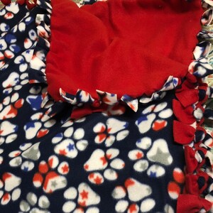 Patriotic Doggy Paw Print Fleece Tie Blanket
