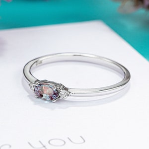 Vintage Alexandrite Engagement ring Unique Pear shaped white gold ring Anniversary gift for her for women Solitaire Dainty Art Deco