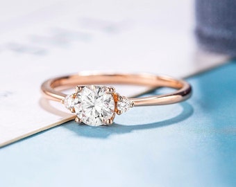 Moissanite Engagement Ring, Rose Gold Vintage Art Deco Style