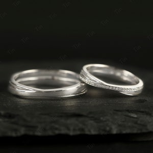 Weißgold Ehering Set, Ehering für Männer und Frauen, Ringset für Sie und Ihn, Diamant Moissanit Criss Cross Ring, einzigartiger Versprechensring