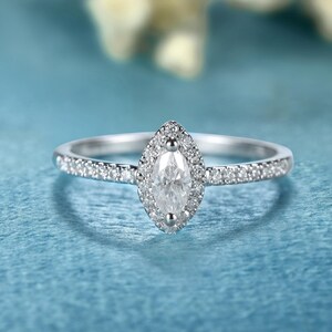 Marquise moissanite engagement ring Vintage diamond wedding ring anniversary art deco bridal ring solid gold  for her Dainty promise ring