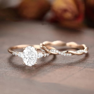 Anillo de compromiso de moissanita ovalada en oro blanco y amarillo rosa de 14 quilates/18 quilates, anillo vintage único con diamantes en forma de pera, anillo de boda trenzado para mujer.
