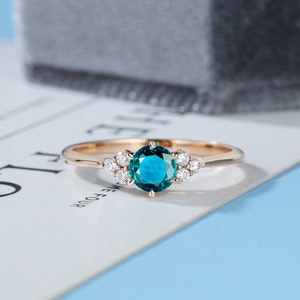 Blue green sapphire wedding ring miossanite engagement ring diamond Art Deco ring vintage teal sapphire ring handmade bridal ring for women