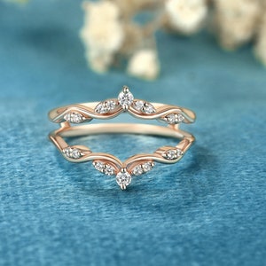 Curved Solid gold Enhancer ring Double Diamond wedding band Anniversary gift Moissanite Stacking Matching Enhancer Guard Jacket Band promise