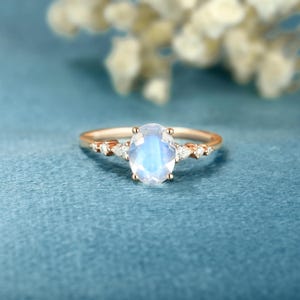 Oval cut moonstone Engagement ring Solid gold Marquise Diamond bridal ring Moissanite promise wedding ring Anniversary Vintage ring women