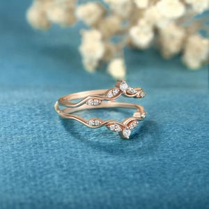 Curved Solid gold Enhancer ring Double Diamond wedding band Anniversary gift Moissanite Stacking Matching Enhancer Guard Jacket Band promise 10k/14k/18k white gold yellow gold rose gold sterling silver 925 platinum rose gold plated yellow gold plated