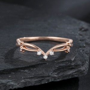 Rose gold Moissanite Curved wedding band women diamond band vintage eternity band Unique Stacking Matching band Promise Anniversary