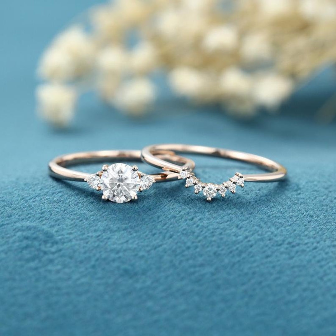 Rose Gold Engagement Ring Moissanite Engagement Ring Set - Etsy