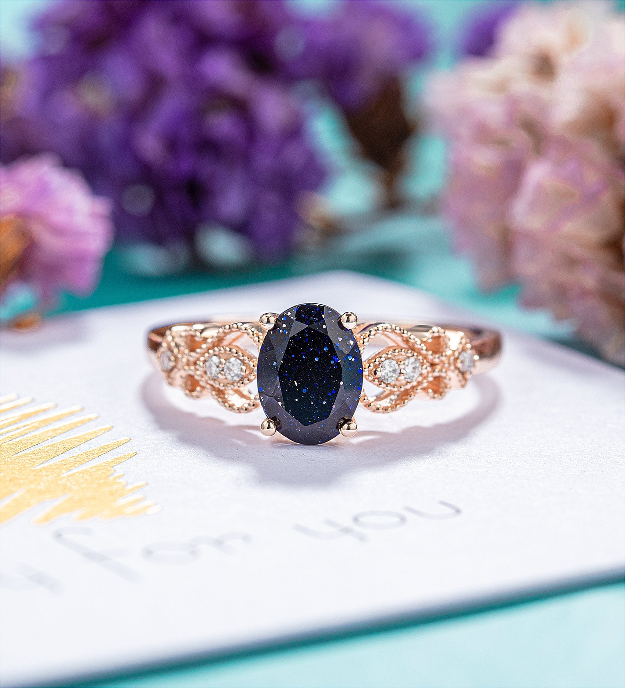 Blue Sandstone Engagement Ring Vintage Engagement Ring Unique - Etsy