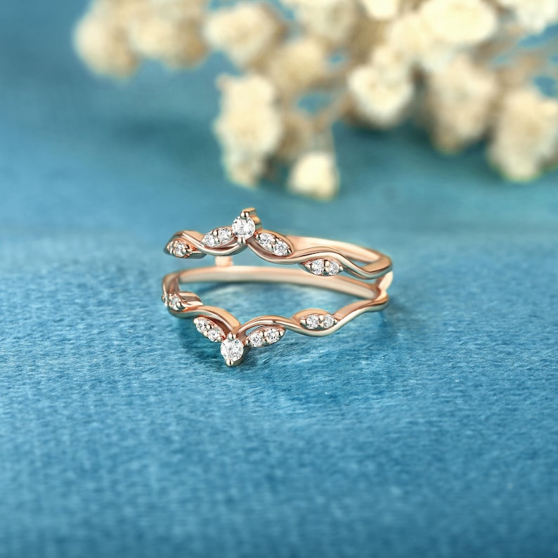 Curved Solid gold Enhancer ring Double Diamond wedding band Anniversary gift Moissanite Stacking Matching Enhancer Guard Jacket Band promise 10k/14k/18k white gold yellow gold rose gold sterling silver 925 platinum rose gold plated yellow gold plated