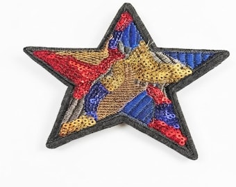 Blue/Red/Gold Sequins Star Embroidered Iron On Patch
