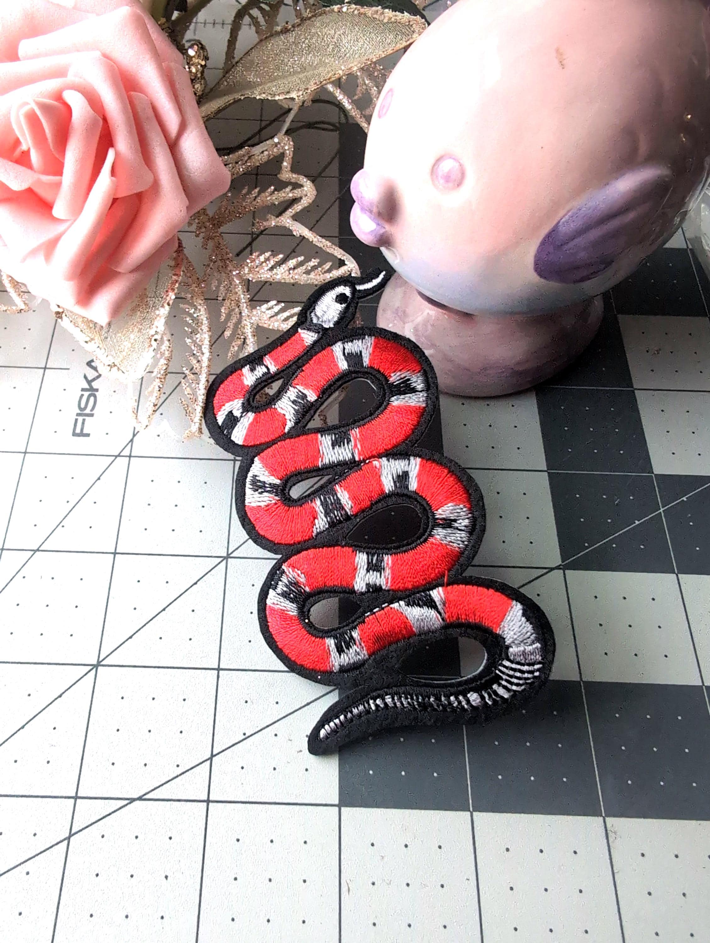 Red and Black Snake Embroidered Iron on Patch - Etsy