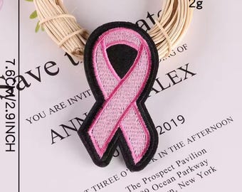 Breast Cancer Pink Ribbons Embroidered Iron On Patch