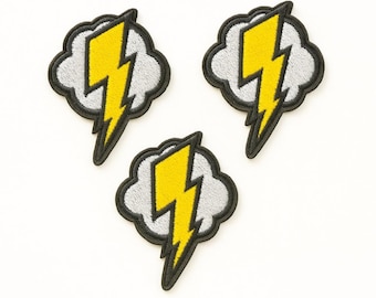 Lightning Iron On Patches - 3 Pack Thunderbolt Storm Embroidery For Clothing