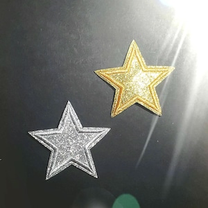 2 Stk Gold und Silber Glitter Stars Gestickte Aufnäher (6,5 cm)